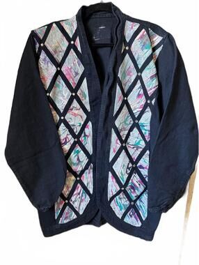 Vintage 90s Abstract Geometric Studded Open Front Jacket Women’s Large Black